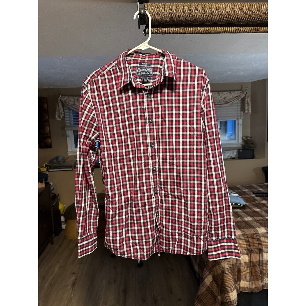American Rag Mens red, white and blue button-down shirt, size medium